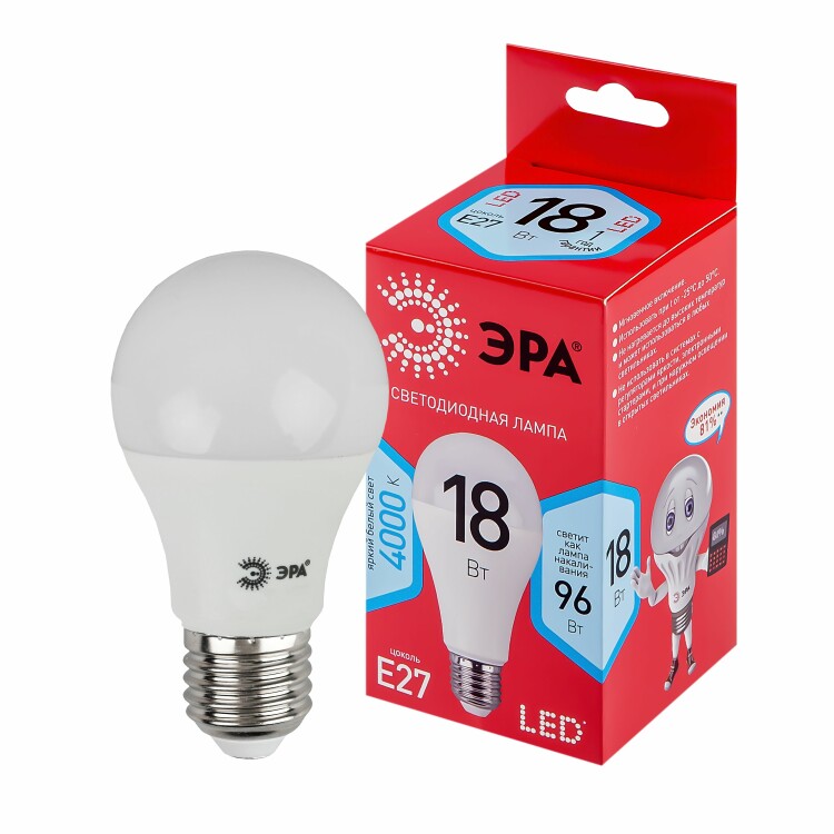 Лампа светодиодная RED LINE LED A65-18W-840-E27 R E27 18Вт нейтральный белый свет | Б0052381 | ЭРА