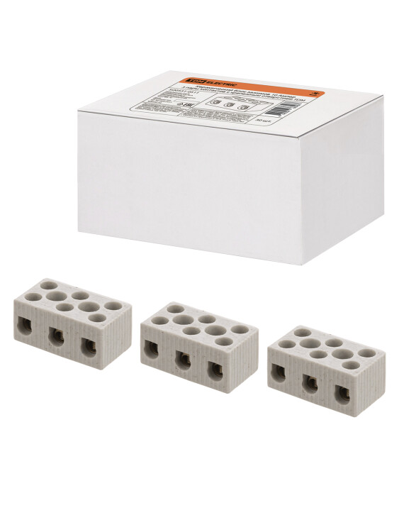 Керамический блок зажимов 10 Ампер 3 пары контактов с крепежным отверстием | SQ0531-0511 | TDM