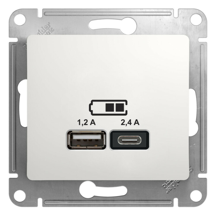 Glossa Белый USB Розетка A+С, 5В/2,4 А, 2х5В/1,2 А, механизм, | GSL000139 | SE