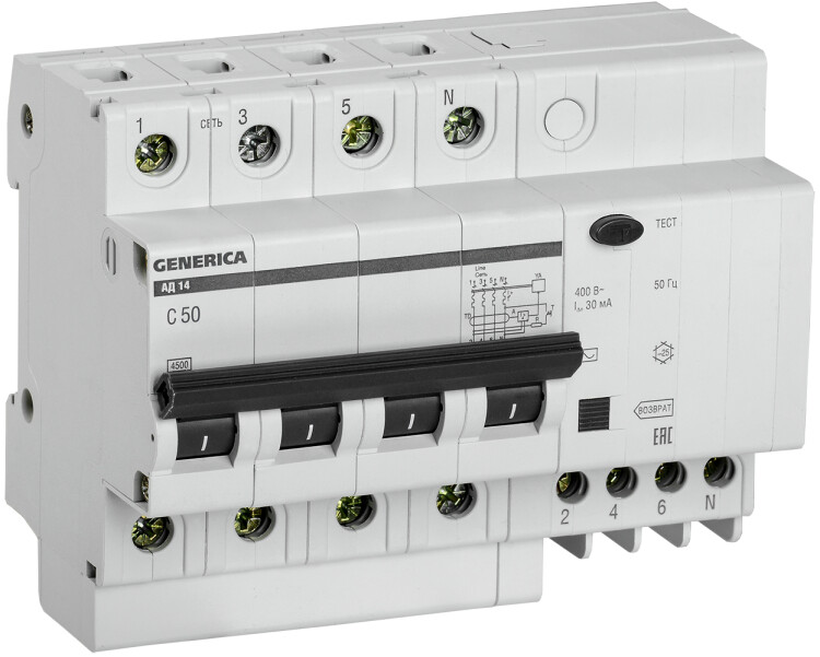 Выключатель автоматический дифференциального тока АВДТ 32 1п+N 25А C 30мА тип A | MAD22-5-025-C-30 | IEK