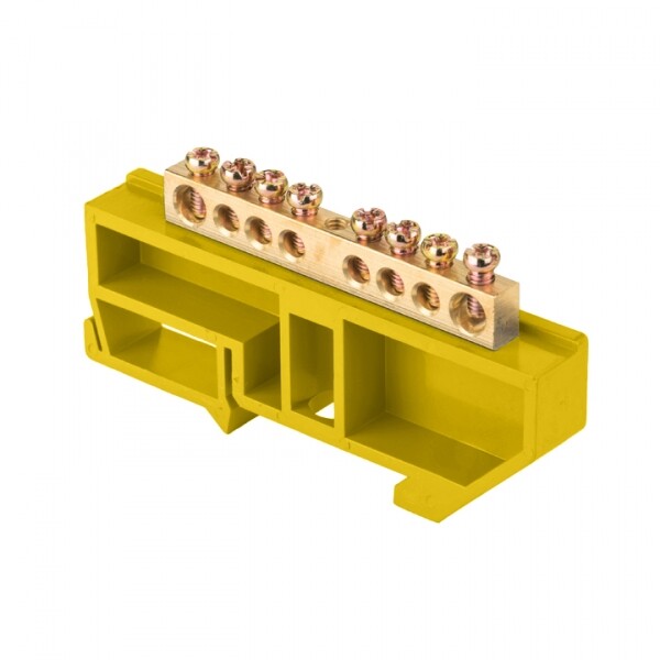 Шина "0" N (6х9мм) 8 отверстий латунь желтый изолятор на DIN-рейку EKF PROxima | sn0-63-08-dz | EKF