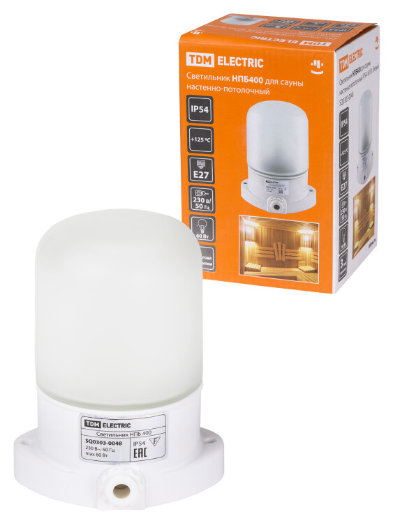 Светильник для бань и саун  НПБ 400 60Вт ЛН E27 IP54 настенно-потолочный белый | SQ0303-0048 | TDM