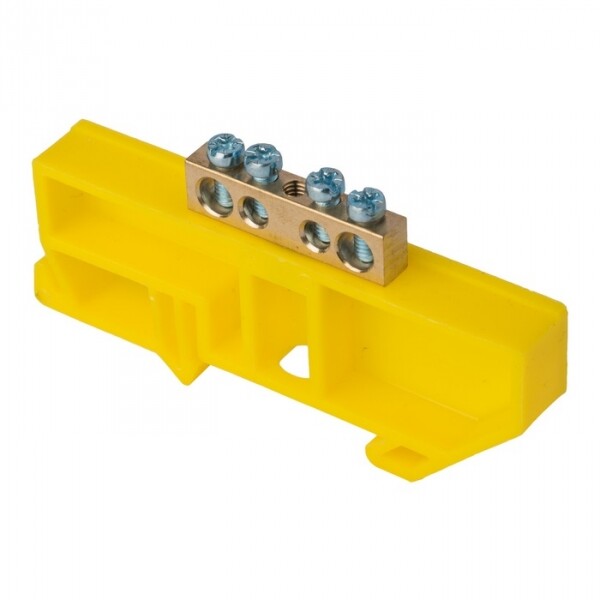 Шина "0" N (6х9мм) 4 отверстия латунь желтый изолятор на DIN-рейку EKF PROxima | sn0-63-04-dz | EKF
