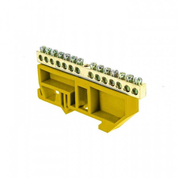 Шина "0" N (6х9мм) 14 отверстий латунь желтый изолятор на DIN-рейку EKF PROxima | sn0-63-14-dz | EKF