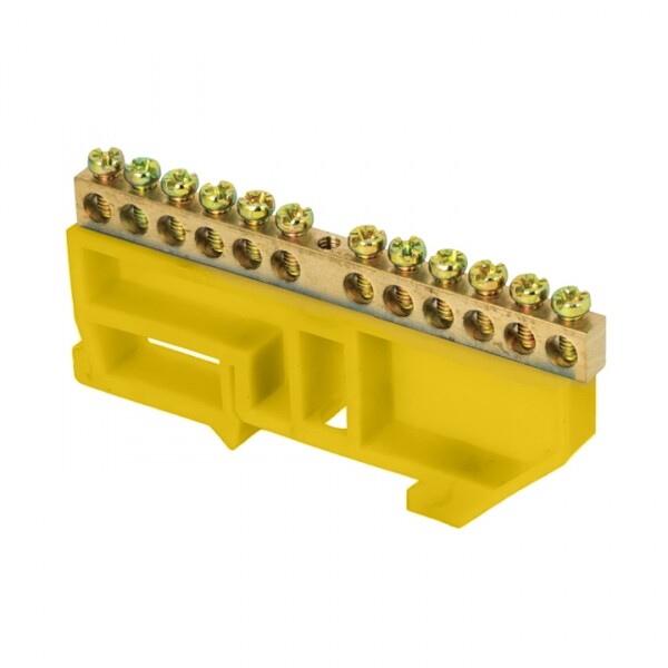 Шина "0" N (6х9мм) 12 отверстий латунь желтый изолятор на DIN-рейку EKF PROxima | sn0-63-12-dz | EKF