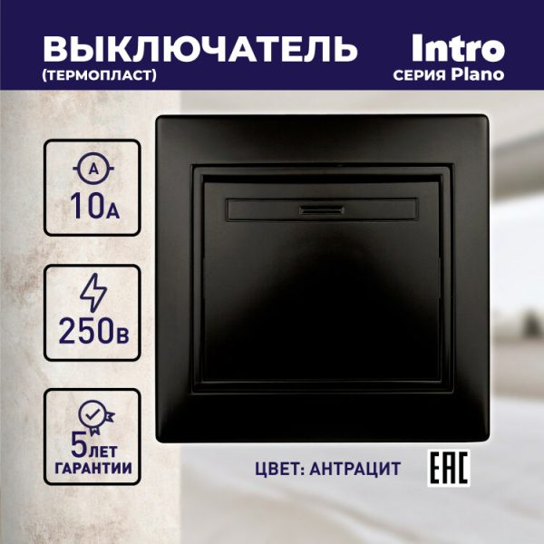 1-101-05 Intro Выключатель, 10А-250В, IP20, СУ, Plano, антрацит | Б0044560 | Intro